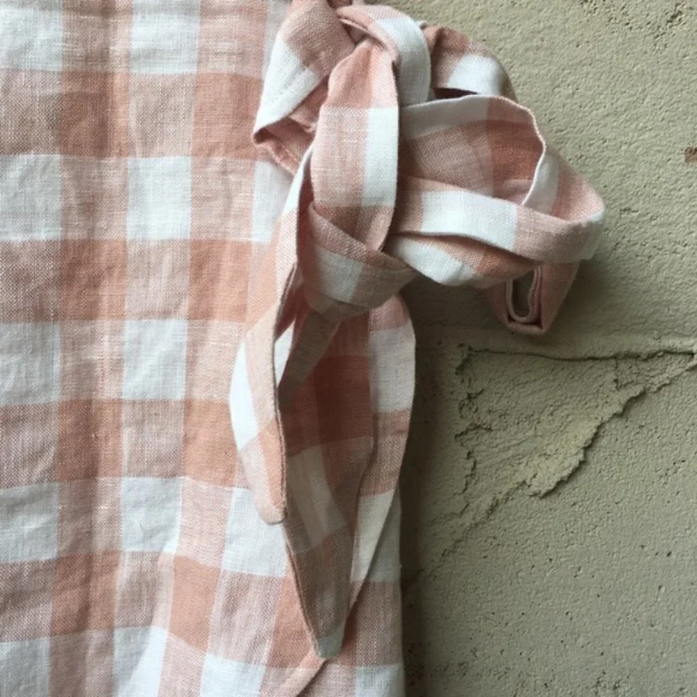 Reformation Side Tie Check Linen Wrap Mini Skirt Size M - Picture 6 of 9